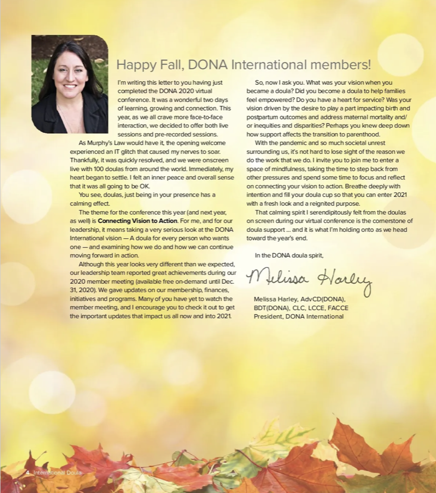 President's letter by Melissa, Fall 2020
