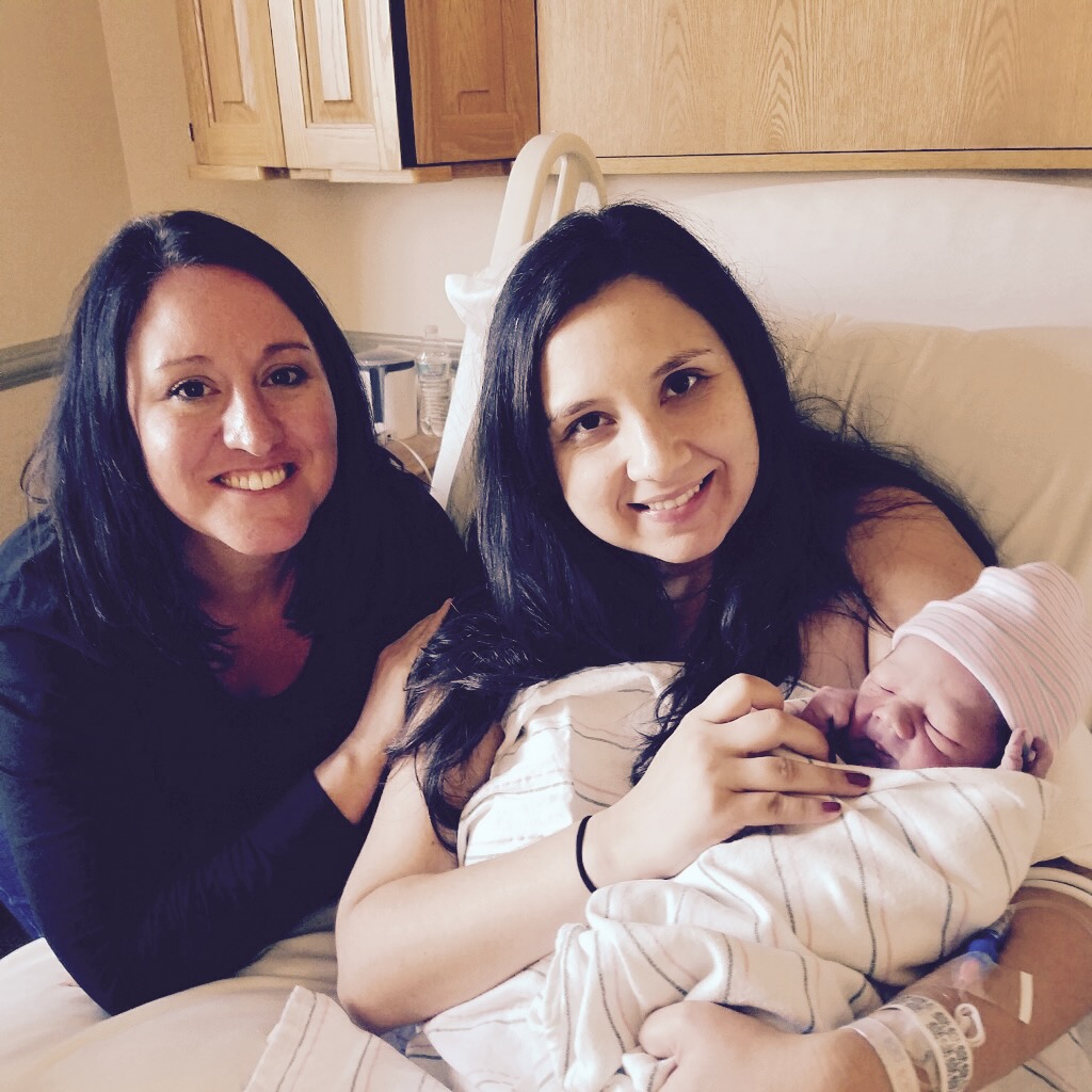Melissa and her doula client after birth