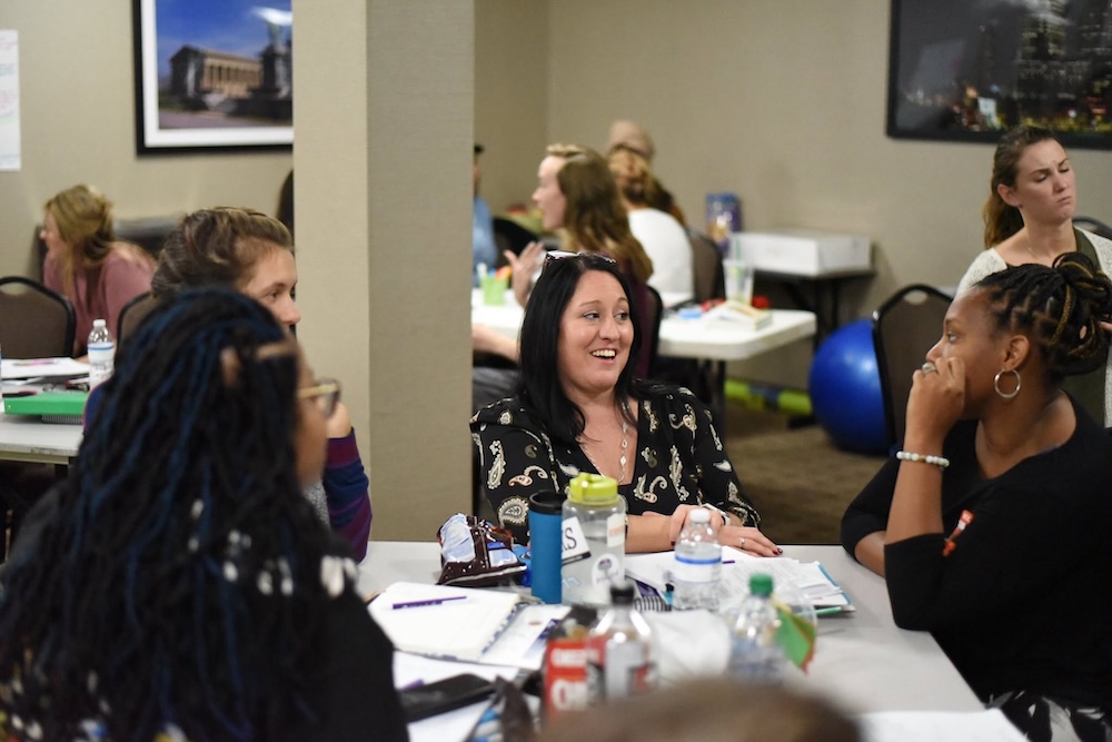 Melissa chatting with doulas